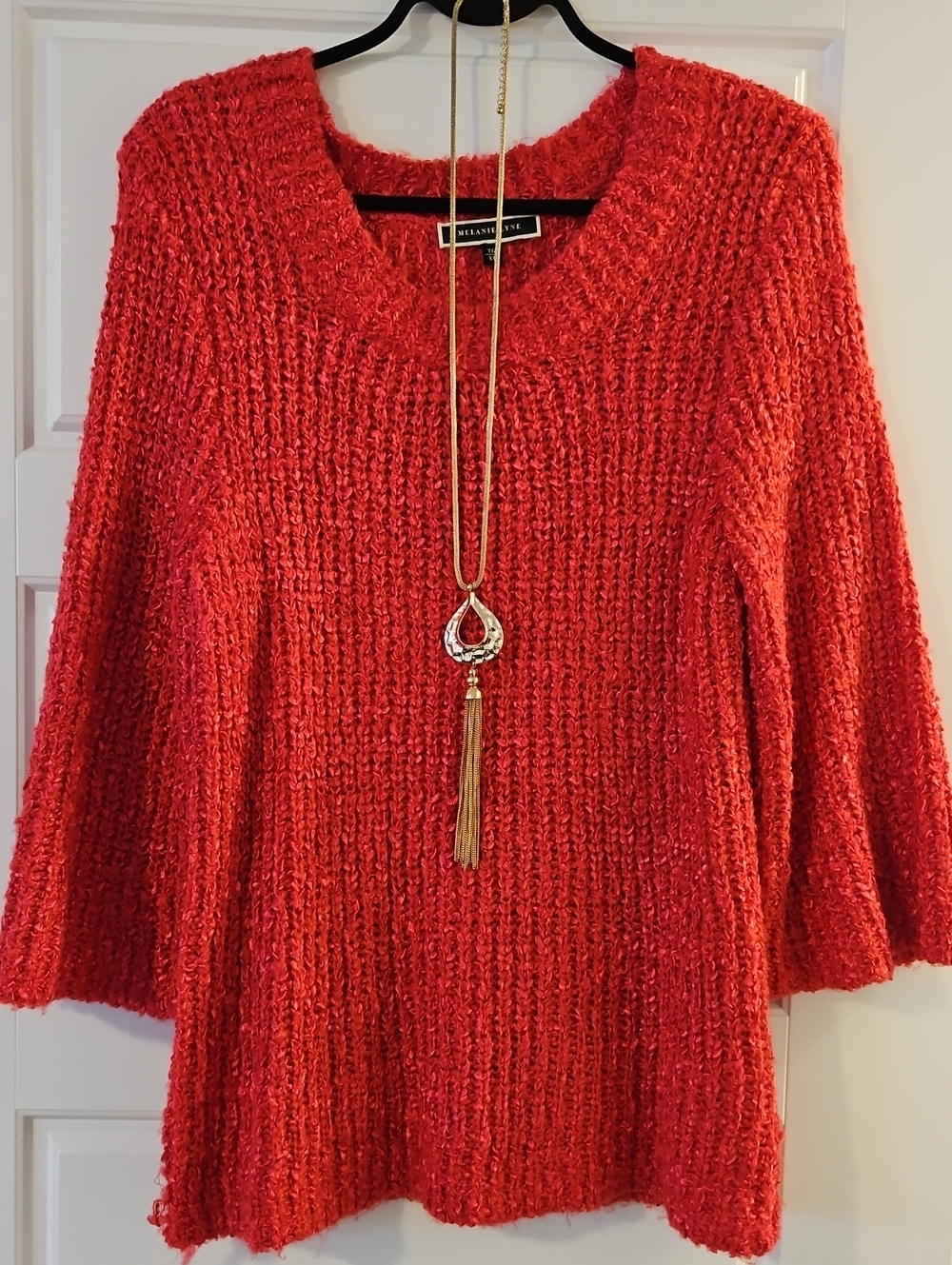 Melanie Lyne Red Scoop Neck Cozy Knit Sweater